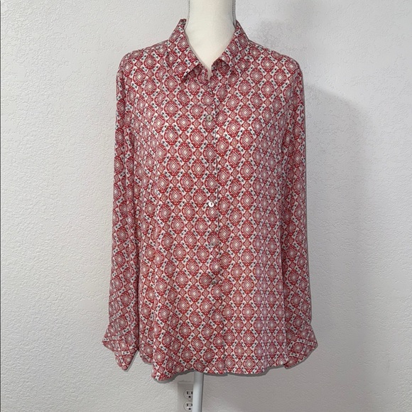 FOXCROFT Red and White Patterned Button Down Shirt - Picture 1 of 7